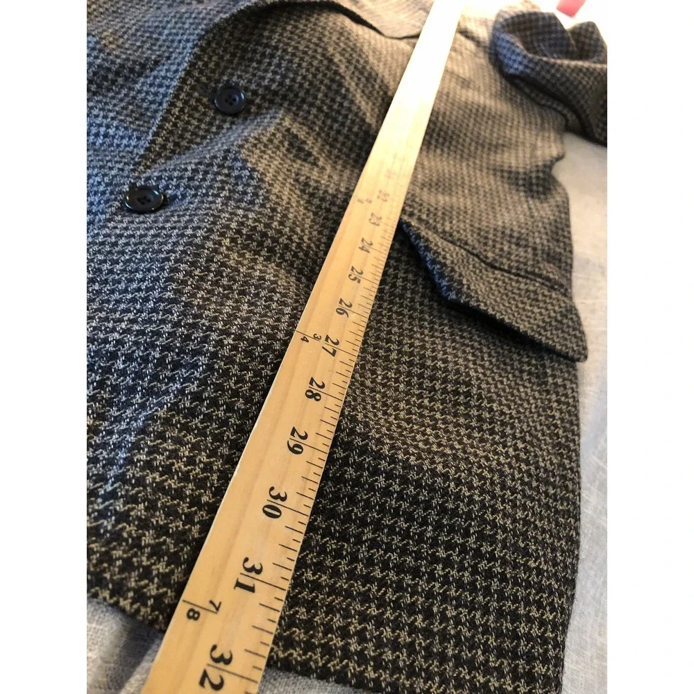 Oscar De La Renta Blazer 43L Black Houndstooth Wool Suit Coat Jacket Classic